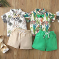 Amazon new spring/summer boys' leaf print short sleeve and shorts set - beach vacation style two-piece outfit