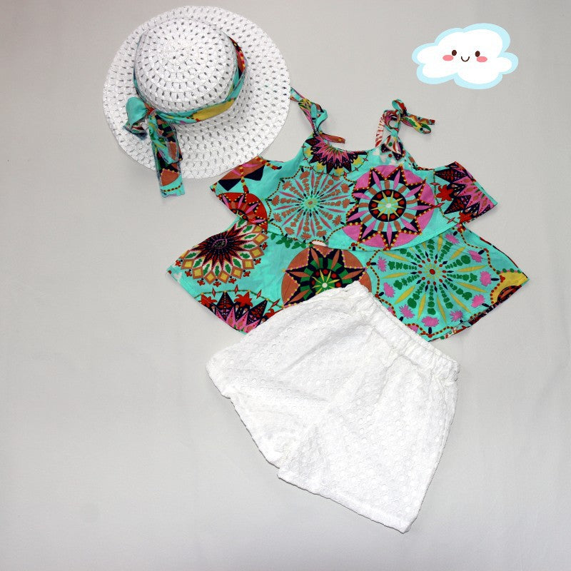 Girls' chiffon set - new  summer collection - kids' floral cami top and shorts two-piece outfit - direct from the manufacturer