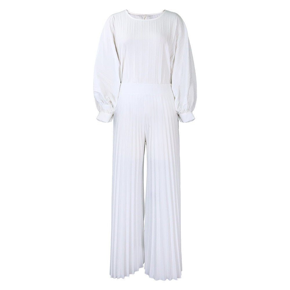 C8531 european and american style cross-border summer loose plus size casual shirt top and wide leg pants two-piece set - wholesale outfit