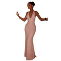 European and american cross-border women's fashion  new solid color sleeveless halter neck back tie-up long bodycon mini dress