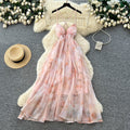 French holiday style halter suspender dress women's summer large backless sleeveless waist rufflesprinting long skirt