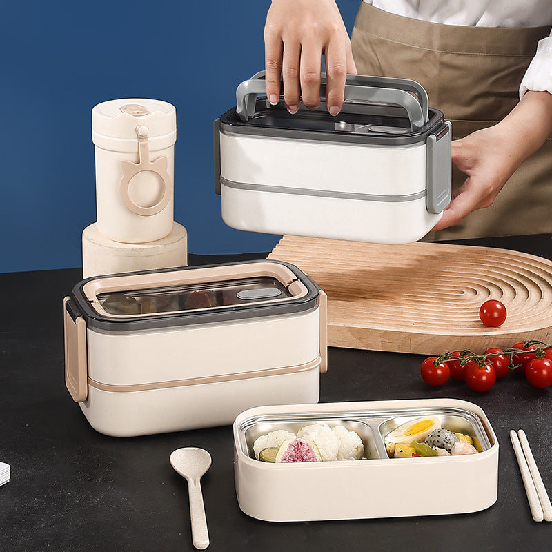 316 stainless steel double-walled insulated lunch box with dividers, microwaveable plastic food container