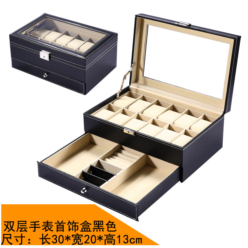New double-layer 20-digit watch box with sunroof watch jewelry storage box bracelet box large-capacity watch collection box