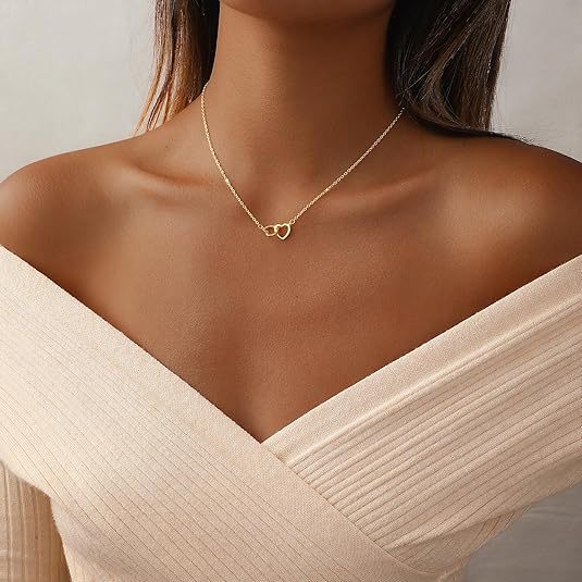 Double ring heart necklace - minimalist choker for women, elegant & unique, affordable luxury, niche & cool style, japanese & korean jewelry