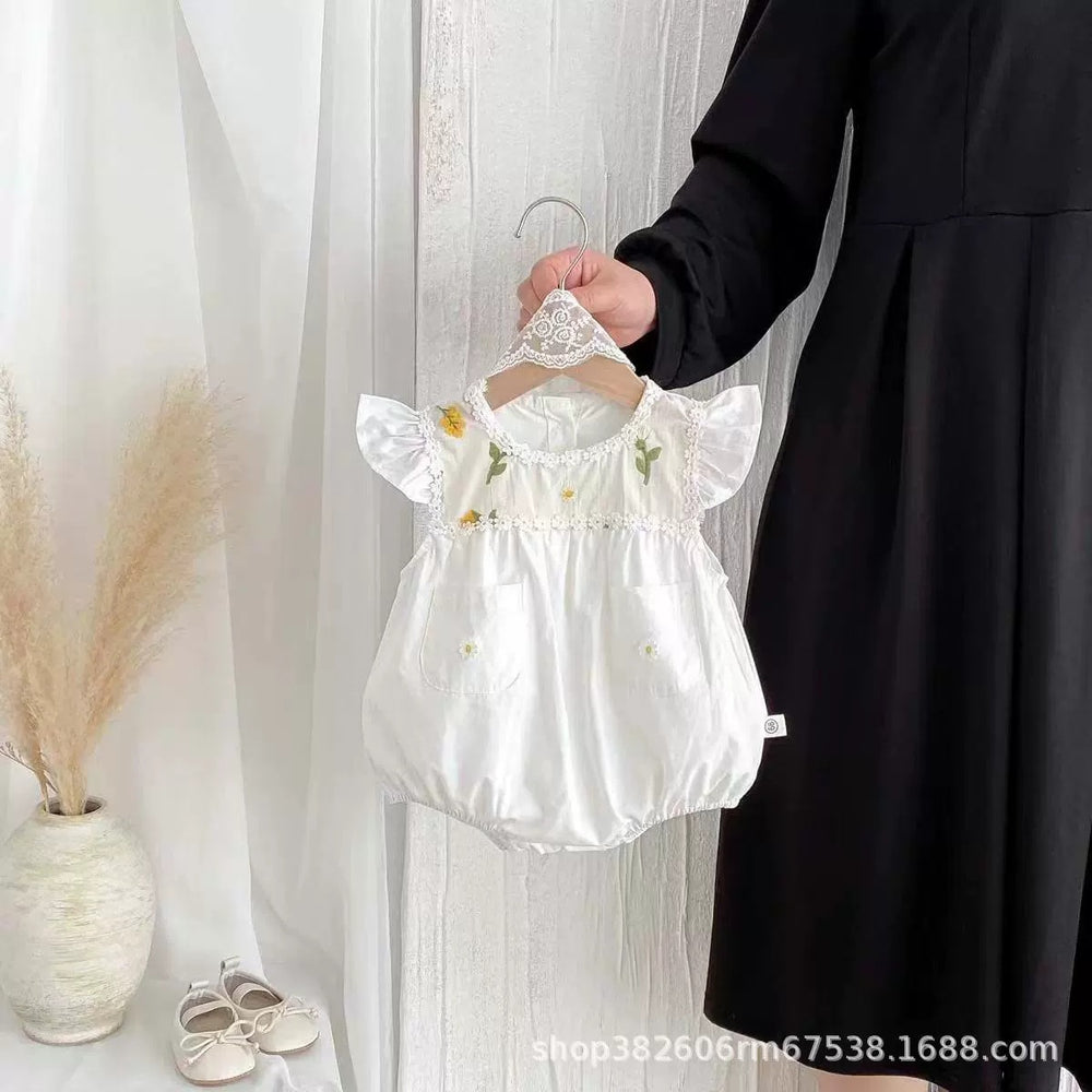 Girls' summer outfit : matching ruffle dress for sisters, baby girl's bowknot flutter sleeve floral romper