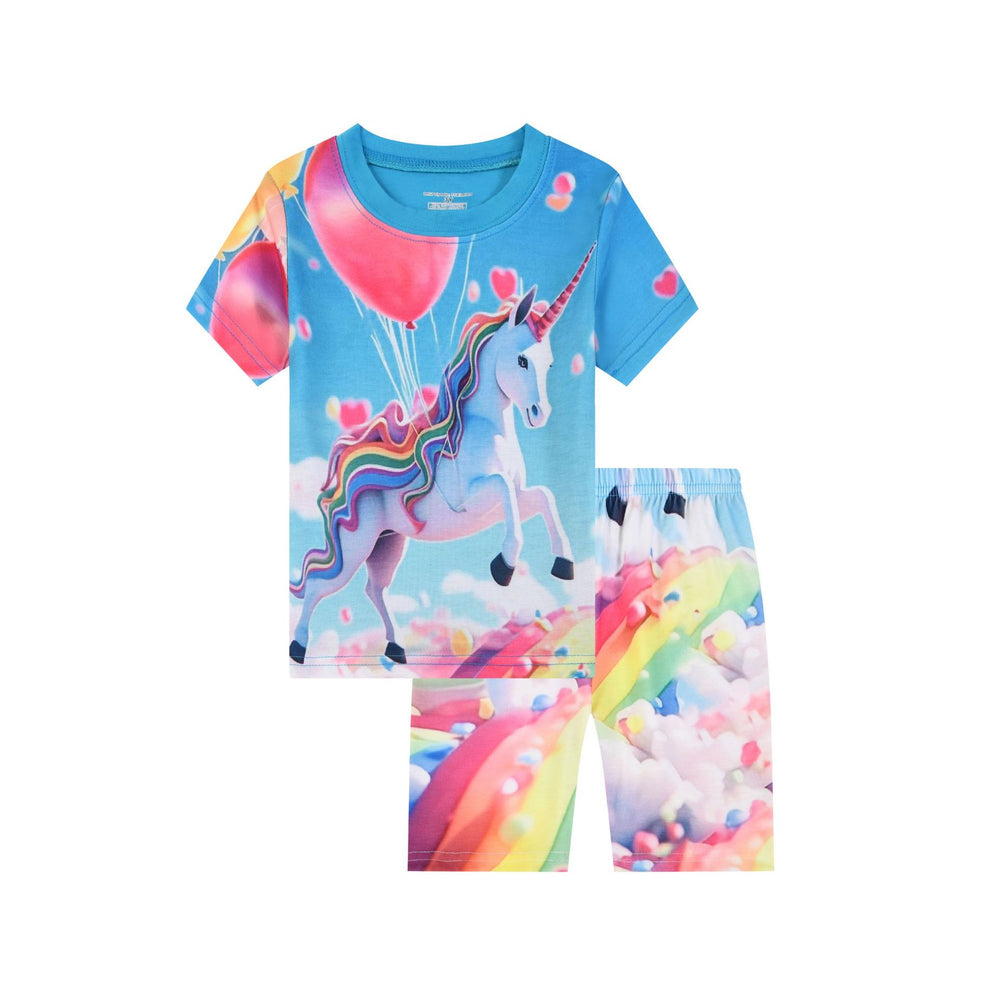 foreign trade summer girl home wear gradient 3d digital printing 2 pieces short-sleeved shortssuit