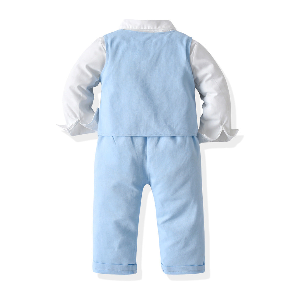 Wholesale branded children's clothing: spring/autumn boys' gentleman's suit, shirt, and vest three-piece set – stylish and fashionable for boys