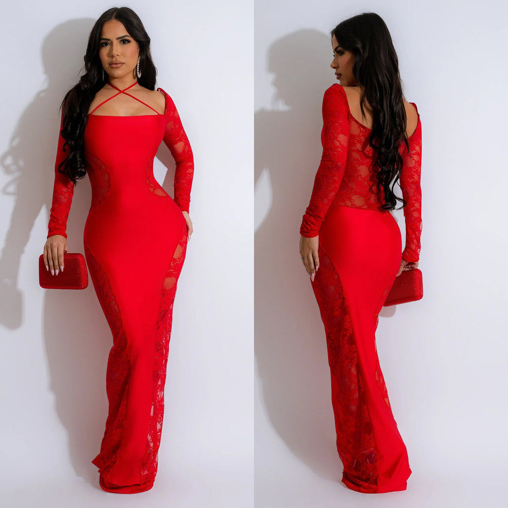 C6865 cross-border   fashion women's solid color sexy patchwork backless maxi dress