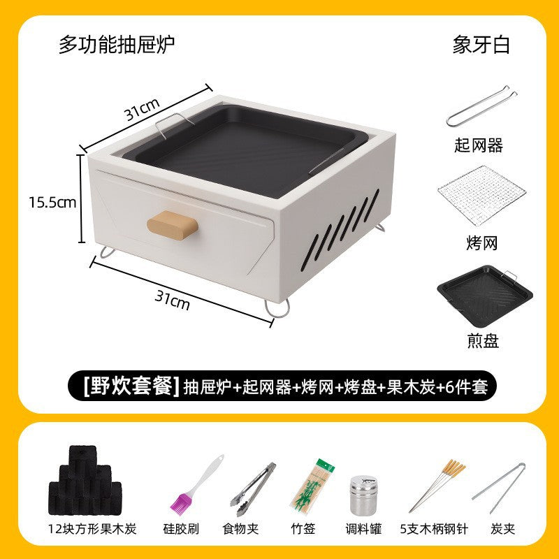 Outdoor camping style tea making by the stove zibo charcoal barbecue stove for home small multi-function smokeless barbecue grill heating stove