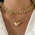 Amazon cross-border heart-shaped pendant necklace layered cuban chain clavicle chain fashioncasual popular jewelry new arrival for women