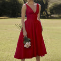cross-border e-commerce women's fashion: european and american summer new arrivals - elegant v-neck camisole waist-cinching maxi dress