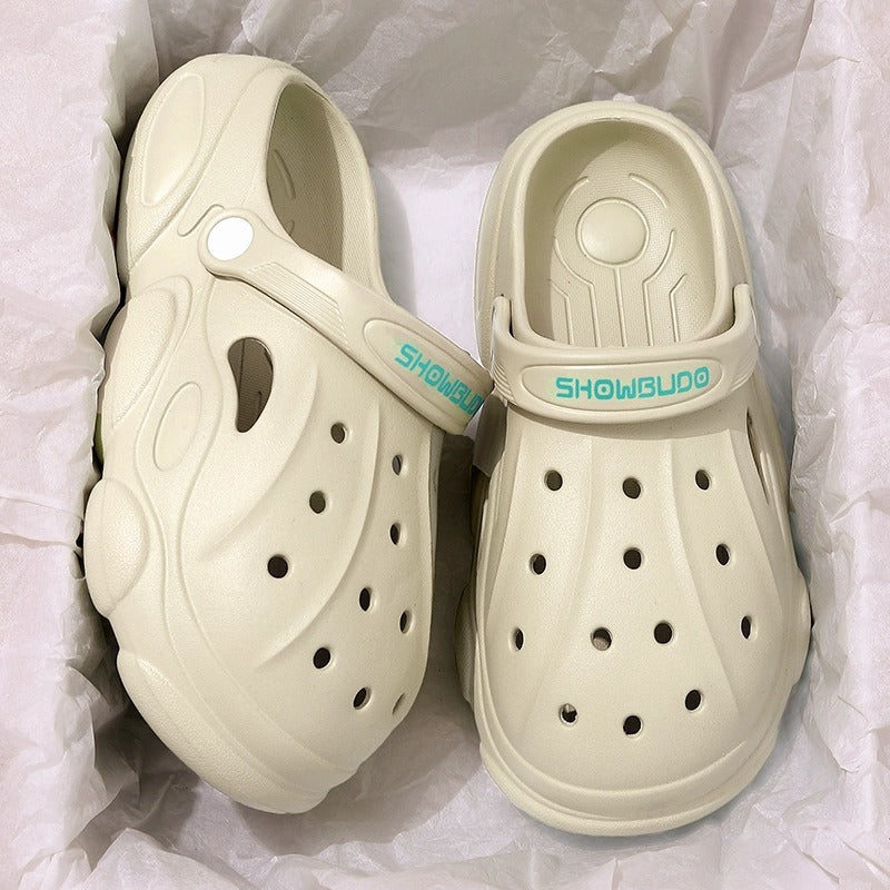 Crocs men's summernew arrival outdoor beach thick solenon-slip sandals toe-cap half slippers men2025outwear