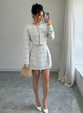 Fall and winternew arrivaleuropean and american clothing single-breasted shortoutwear+frenchretro tweed styledresstwo-piece set for women