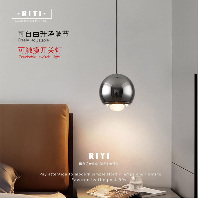 2025 new round ball bedroom bedside chandelier modern simple light luxury lifting adjustment bar small chandelier