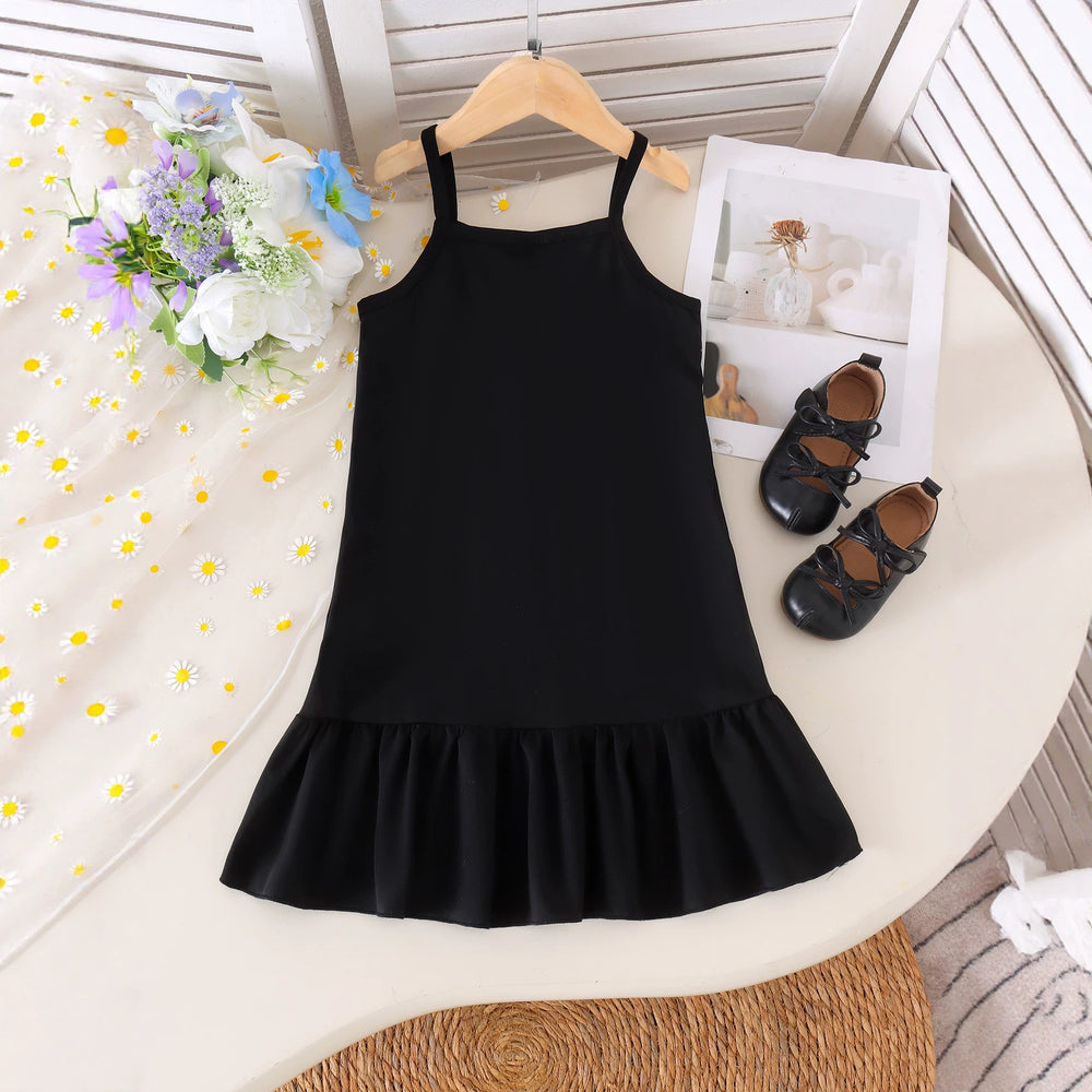 Girl's a-line sundress with 3d floral appliqués - black and white color block, perfect for a fresh summer look