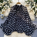 Export royal sister fashion style topsblousefashionbows strap lantern sleeves polka dot lantern sleeves shirt