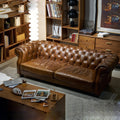 American classic retro genuine leather sofa - perfect for living rooms, small to large apartments, cigar rooms, private wine cellars, wineries, and mid-century modern styles