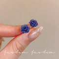 Pink rose flower silver needle stud earrings - minimalist, dainty, elegant, and exquisite. a luxurious, niche, and high-end design