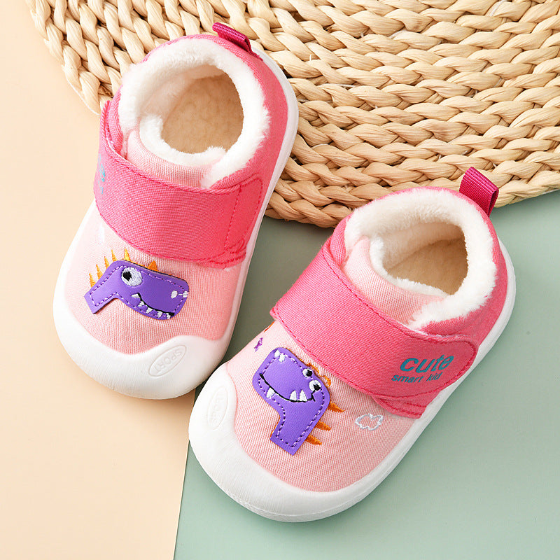 Toddler shoes for baby boys and girls, autumn/winter infant shoes, fleece-lined and thickened, soft-soled cotton shoes for babies and toddlers aged 0-1 to 2 years old