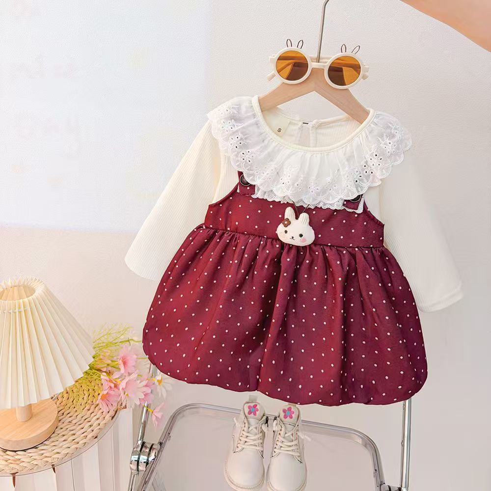 Girls' spring/autumn princess dress - stylish long sleeve cute bunny dress -  new polka dot dress