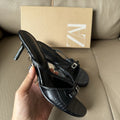 Spanish 2025 summer new arrivals: buckled, embellished, round-toe stiletto sandals - vintage black buckle thong sandals