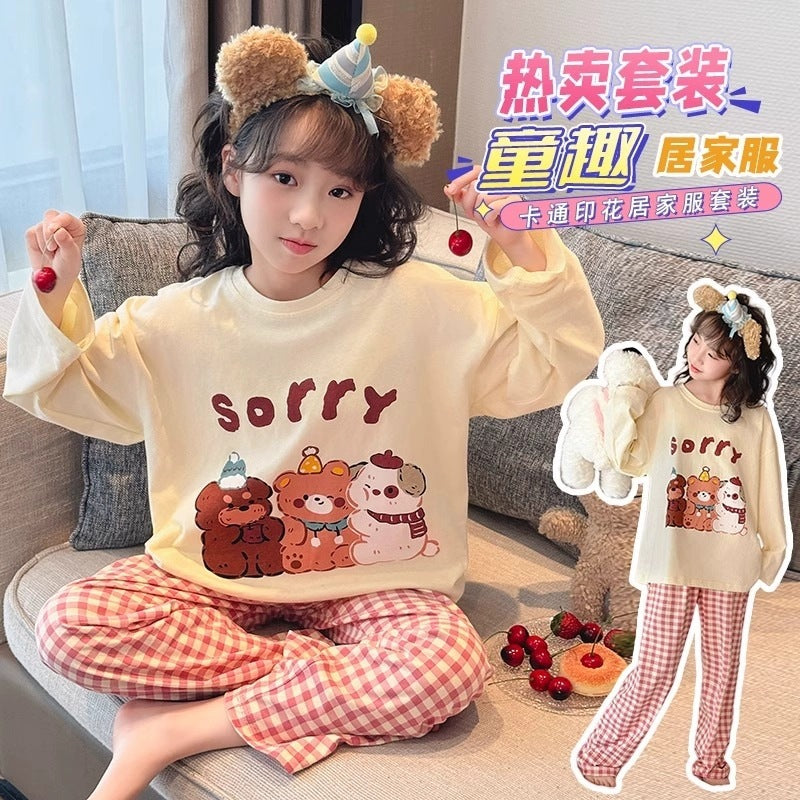 Girls' pajamas - spring/autumn cotton lightweight long sleeve set - new stylish princess style loungewear for kids