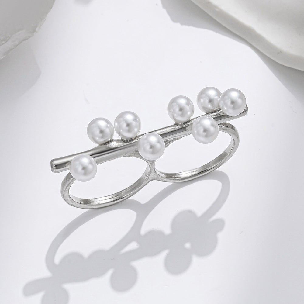European and american cross-border trendy pearl ring for women, niche design, fashionable and versatile double-layer finger ring jewelry wholesale