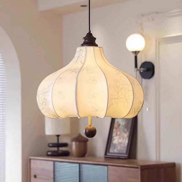 Medieval restaurant printed fabric chandelier French room retro walnut solid wood bedroom study cloakroom chestnut lamp
