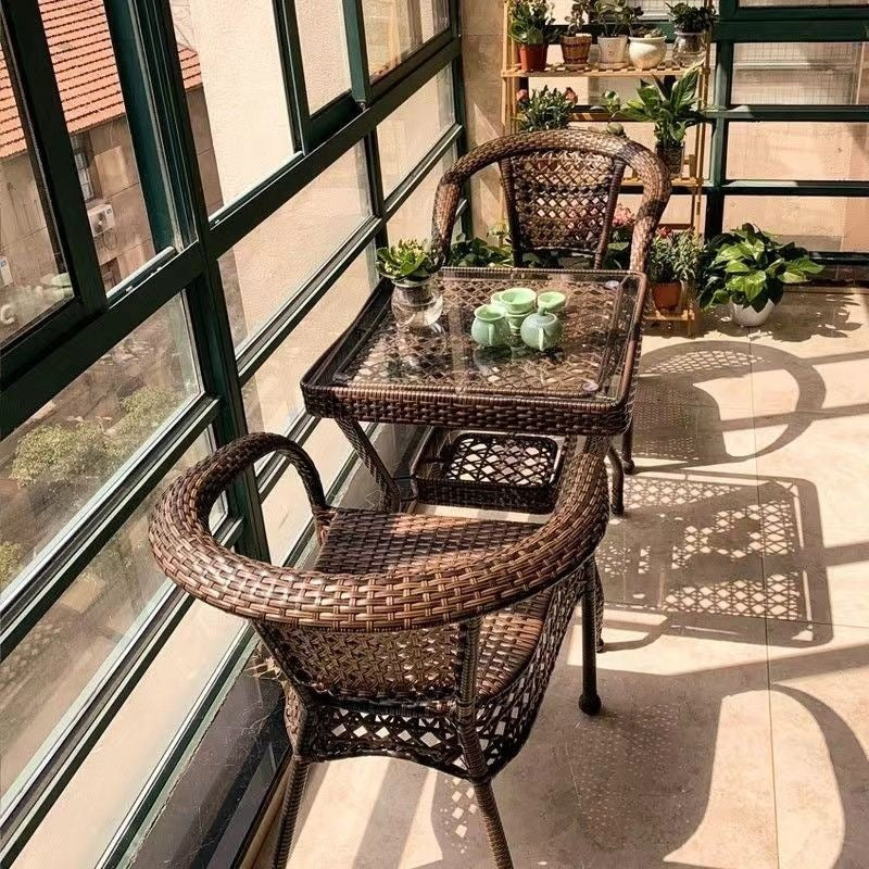 Three-piece rattan chair set casual tea table courtyard rattan outdoor table and chairs balcony tea table and chairs balcony casual table and chairs