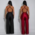 C7557 cross-border   fashion women's solid color sexy bandeau backless tie-up jumpsuit