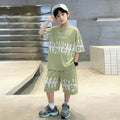 Boys' short-sleeve t-shirt and shorts summer sports set - loose-fit, breathable, casual two-piece outfit for mid-to-large children