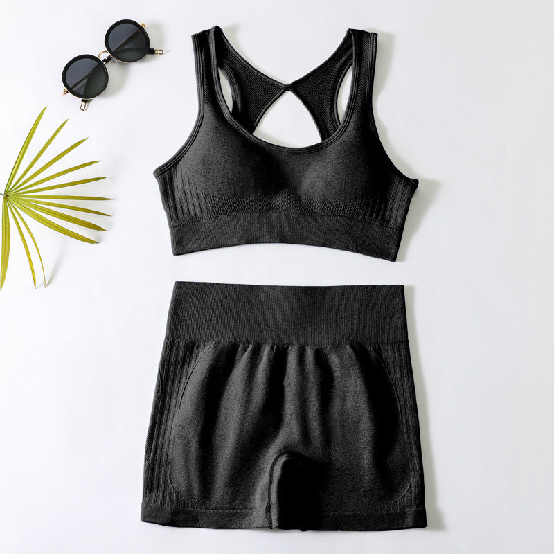 European and american yoga outfit set - women's yoga sports bra, fitness tank top, running sports yoga shorts set