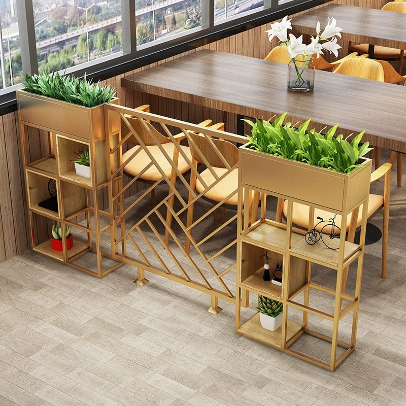 Restaurant booth low partition screen bar hot pot hotel industrial wind fence green plant flower stand wrought iron railing partition
