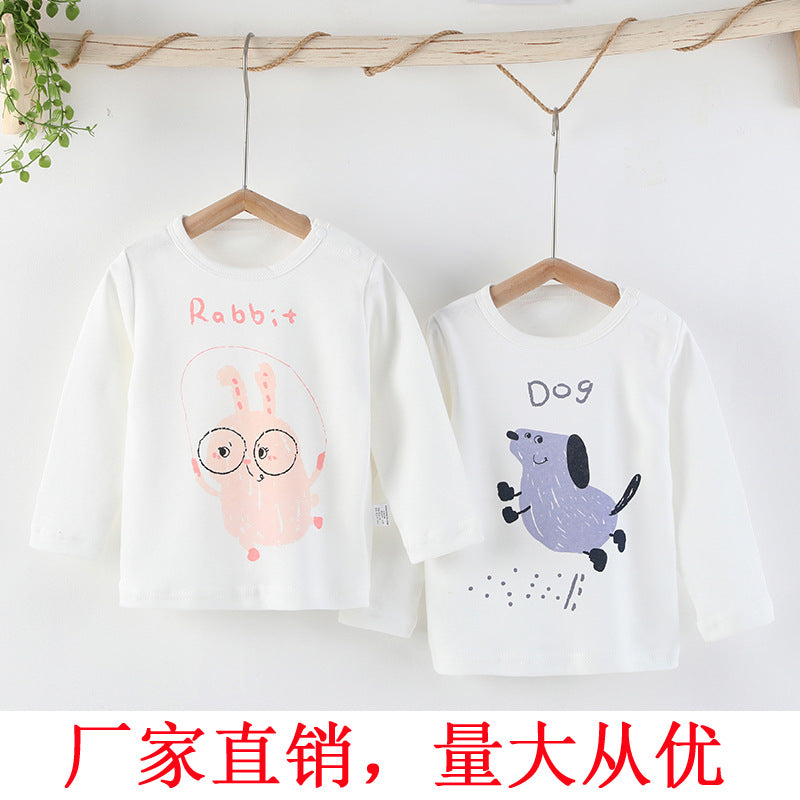 Boys' and girls' long-sleeve t-shirts, 100% cotton undershirts, spring and autumn styles, infant and toddler thermal underwear, baby tops, kids' and infant clothing