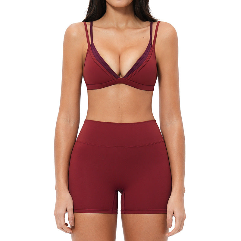 nude triangle cup intimates autumn thin style no steel ring sports suit beautiful back thin shoulder strap fitness suit 6116