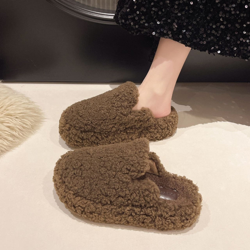 Thick sole furry slippers for women outwear2025 autumn winternew arrival lamb furry internet celebrity home one-line cotton slippers