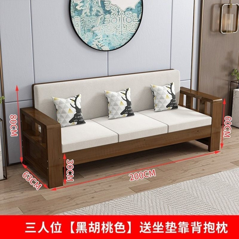 Solid wood sofa combination new chinoiseriefor home living room small apartment straight row three-person slot simple rental room single sofa