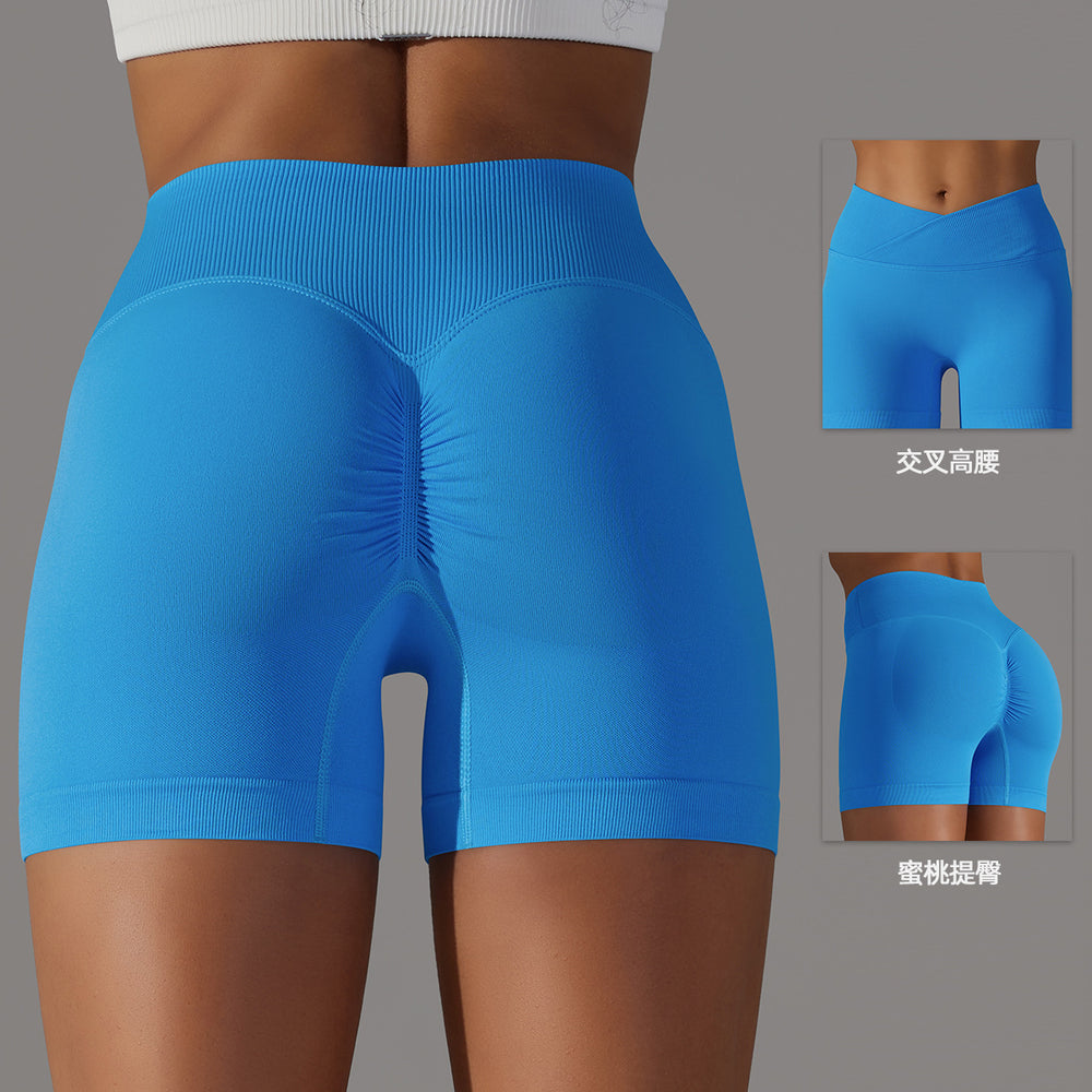 European and american high-waisted stretch running & fitness shorts - criss-cross waist, peach lift, tight-fit yoga pants, seamless athletic shorts