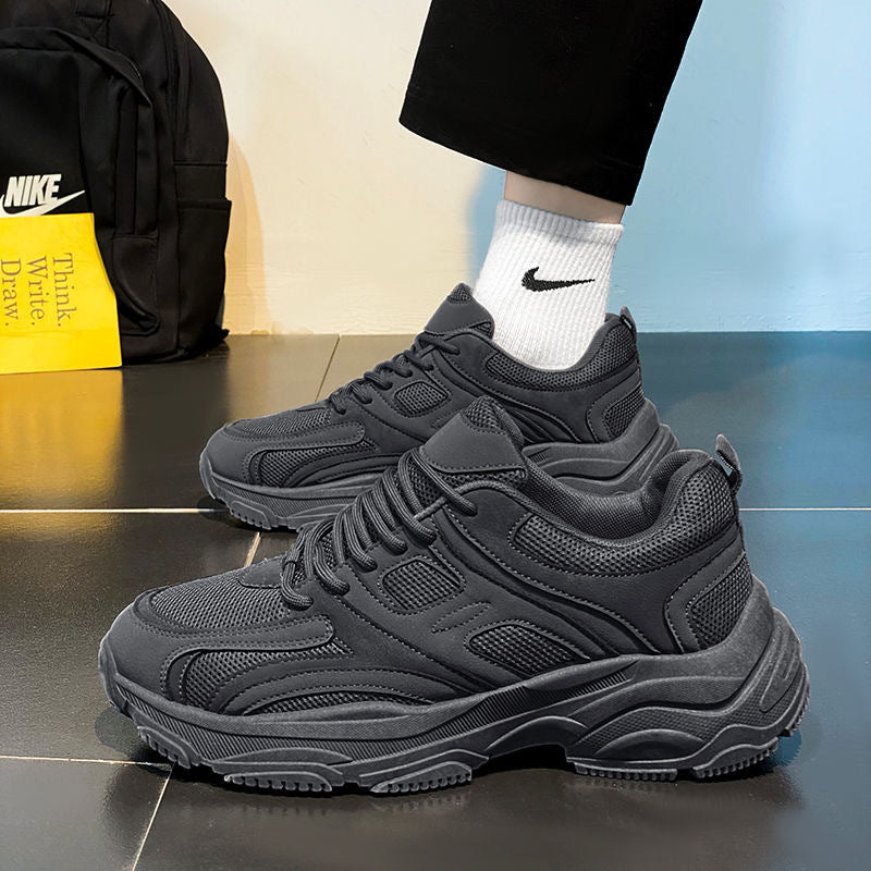 Pure black men's shoes spring 2025 new arrival work safety shoes non-slipabrasion resistantmen running sports dad shoes thick sole