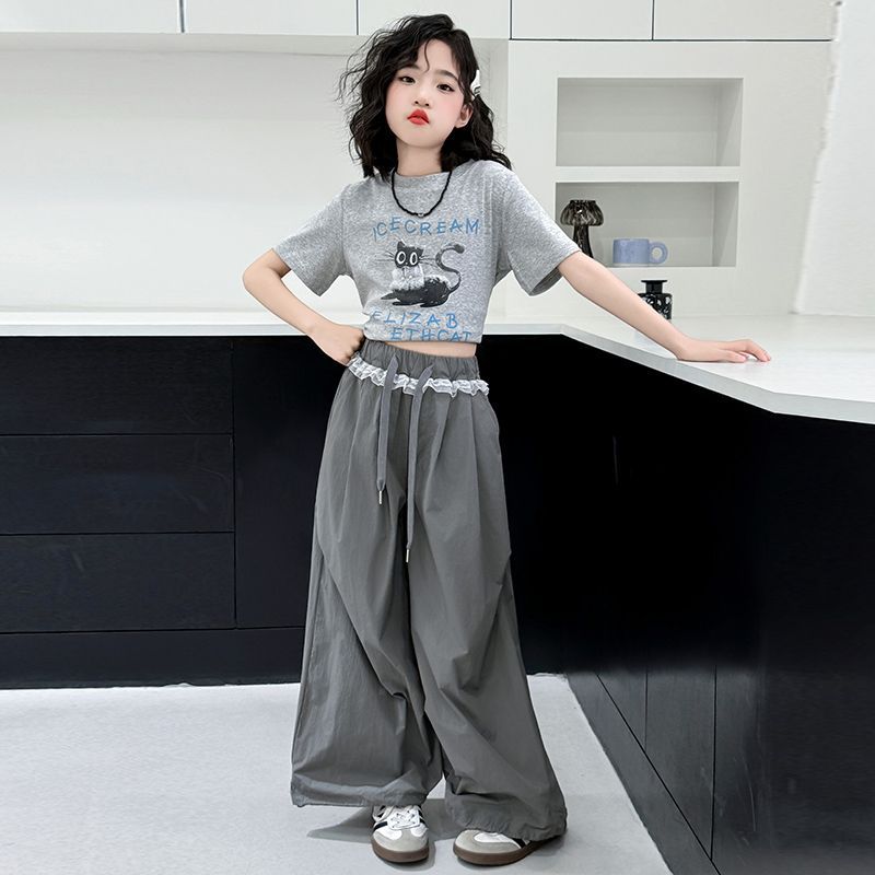 Girls' summer outfit set  new korean style chic fashionable girl's spring and autumn base layer casual pants two-piece set