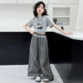 Girls' summer outfit set  new korean style chic fashionable girl's spring and autumn base layer casual pants two-piece set