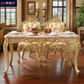 European-style rectangular dining table with marble top, luxury home dining set, deluxe table with six chairs, long table, square wooden table