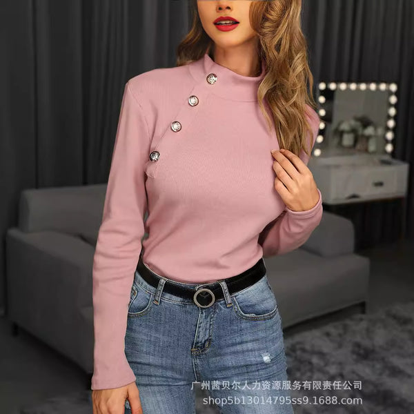 PACC1860 European and American new big button knitted turtleneck bottoming shirt