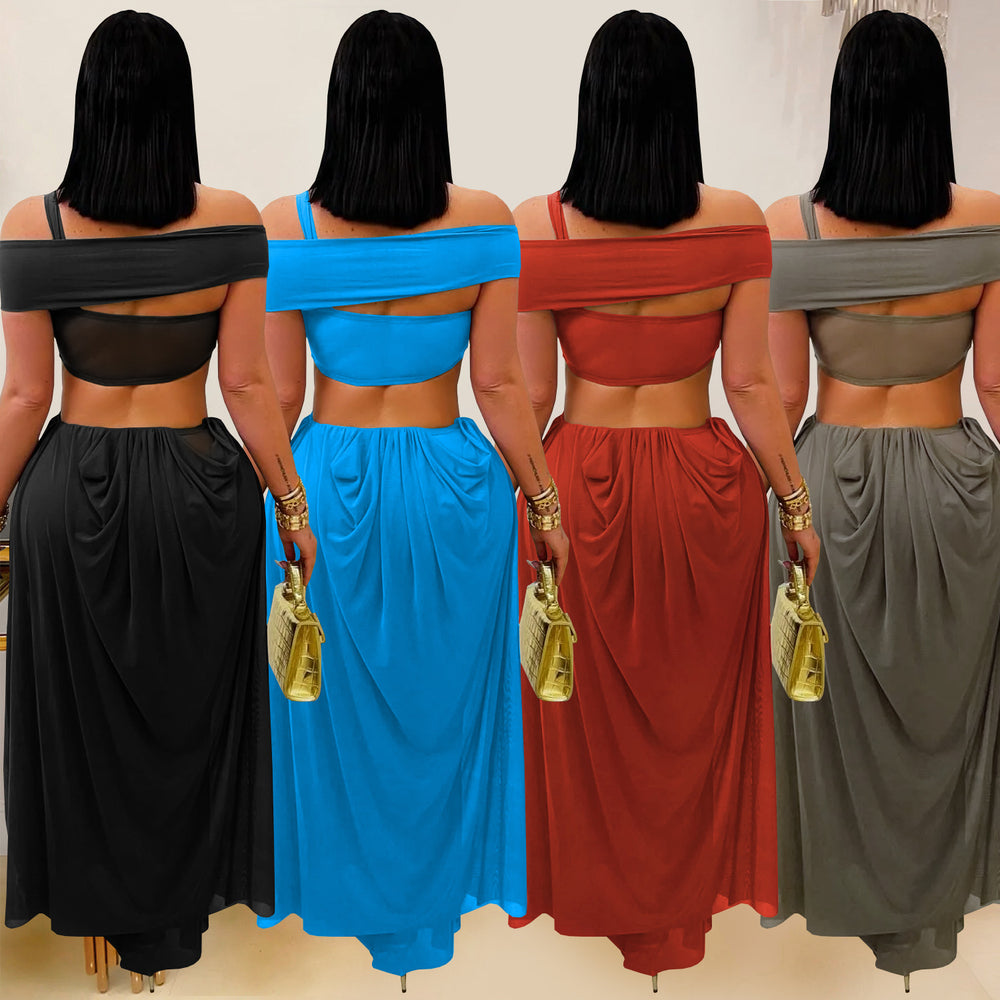 C7430 cross-border   fashion women's sexy bandeau bodycon see-through mesh dress