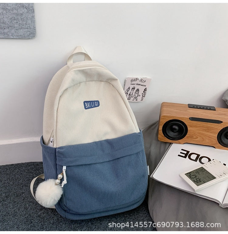 Backpack corduroy fabric is thick, soft and not easily deformed casual travel outing mommy bag girls backpack
