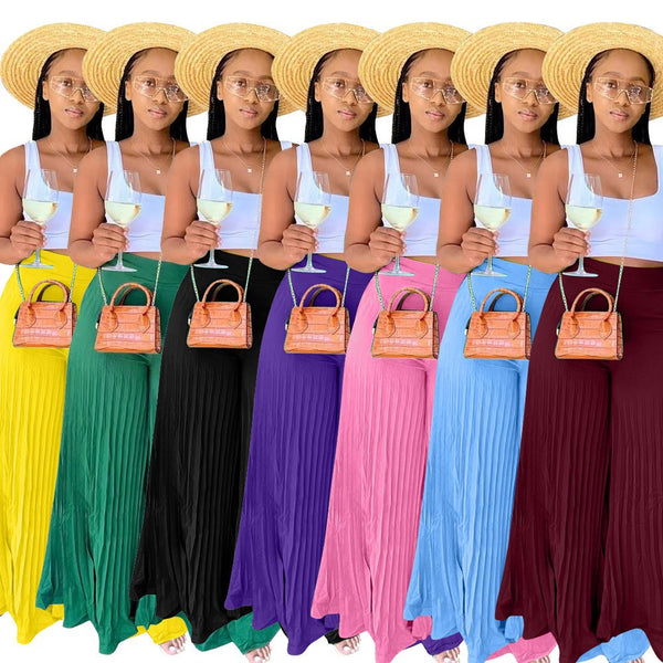 2022 autumn and winter new women's summer casual trousers wide-leg trousers loose and thin pleated shorts pleated trousers