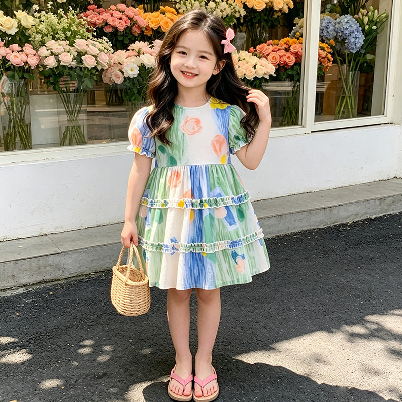 Girls' dresses  new summer collection: stylish baby princess dress, tie-dye vacation style, girls' clothing, little girl's dress