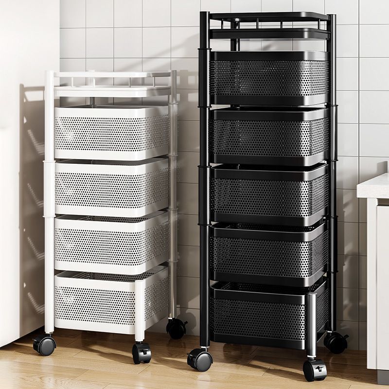 Kitchen rotating storage rack, home floor-standing living room snack box, toy, fruit, and vegetable basket, multi-tier trolley organizer