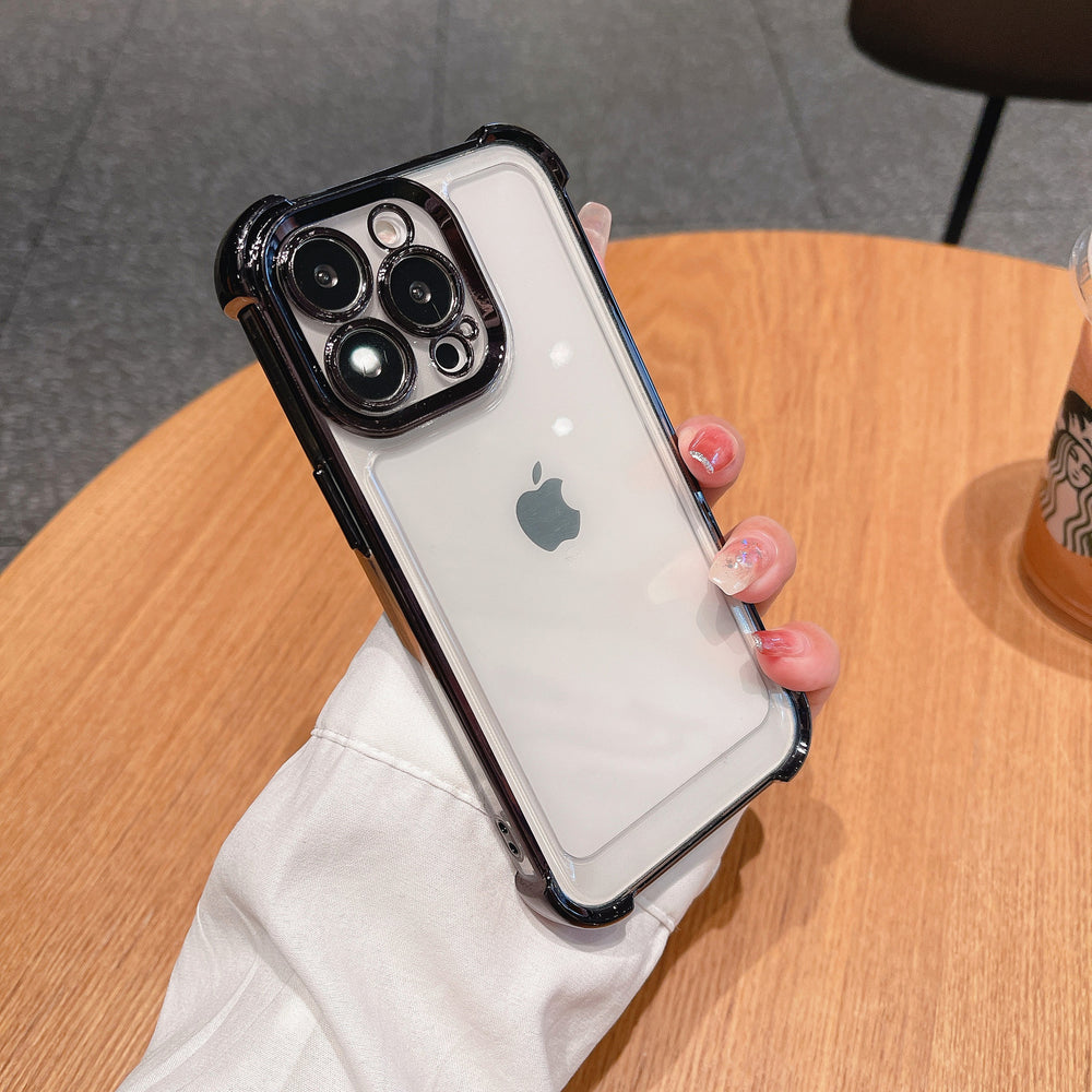 Electroplated four-corner anti-drop airbag case for iphone 15, 16, and 17 - precision cut, full coverage, transparent protective shell