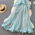 High-end resort style sleeveless halter dress for women, summer korean style, mint green, ruffle trim, pleated, elegant maxi dress